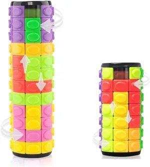 R.Y.TOYS Fidget Toy,Magic Cube Puzzle,Brain Teasers for Adults,Cylinder Rotate&Slide Logic Restless Hand Game,Trick Puzzle,Gift for Kids Child(8 Colors x 7/12 Layers)