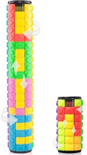 R.Y.TOYS Fidget Toy,Magic Cube Puzzle,Brain Teasers for Adults,Cylinder Rotate&Slide Logic Restless Hand Game,Trick Puzzle,Gift for Kids Child(8 Colors x 7/20 Layers)