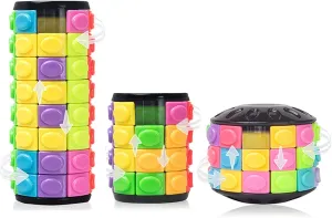 R.Y.TOYS Fidget Toy,Magic Cube Puzzle,Brain Teasers for Adults,Cylinder Rotate&Slide Logic Restless Hand Game,Trick Puzzle,Gift for Kids Child(8Colors x 4/8Layers 12Colors x 3Layers)