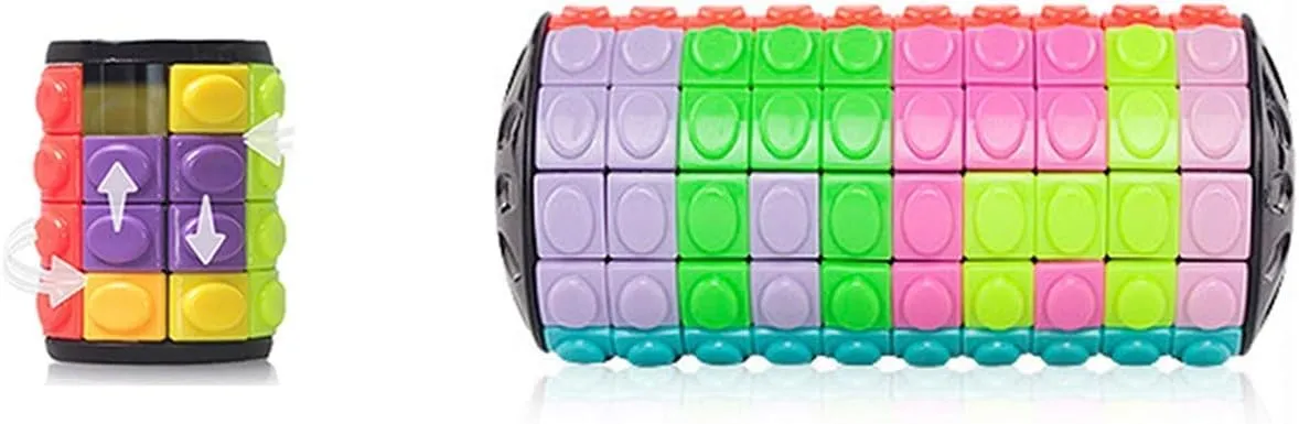 R.Y.TOYS Fidget Toy,Magic Cube Puzzle,Brain Teasers for Adults,Cylinder Rotate&Slide Logic Restless Hand Game,Trick Puzzle,Gift for Kids Child(8Colors x 4Layers   12Colors x 10Layers)