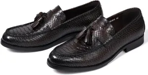 Santimon Mens Tassel Loafers Formal Dress Slip On Shoes Genunie Leather Cap Toe Mocasines Business Casual Prom Wedding Crocodile Embossing Penny Loafer Fashion Tuxedo Suit Shoes for Men