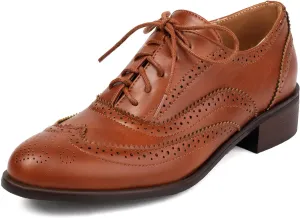 Scaoruki Leisure Oxford Shoes Women Two Tone Wingtip Brogue Shoes