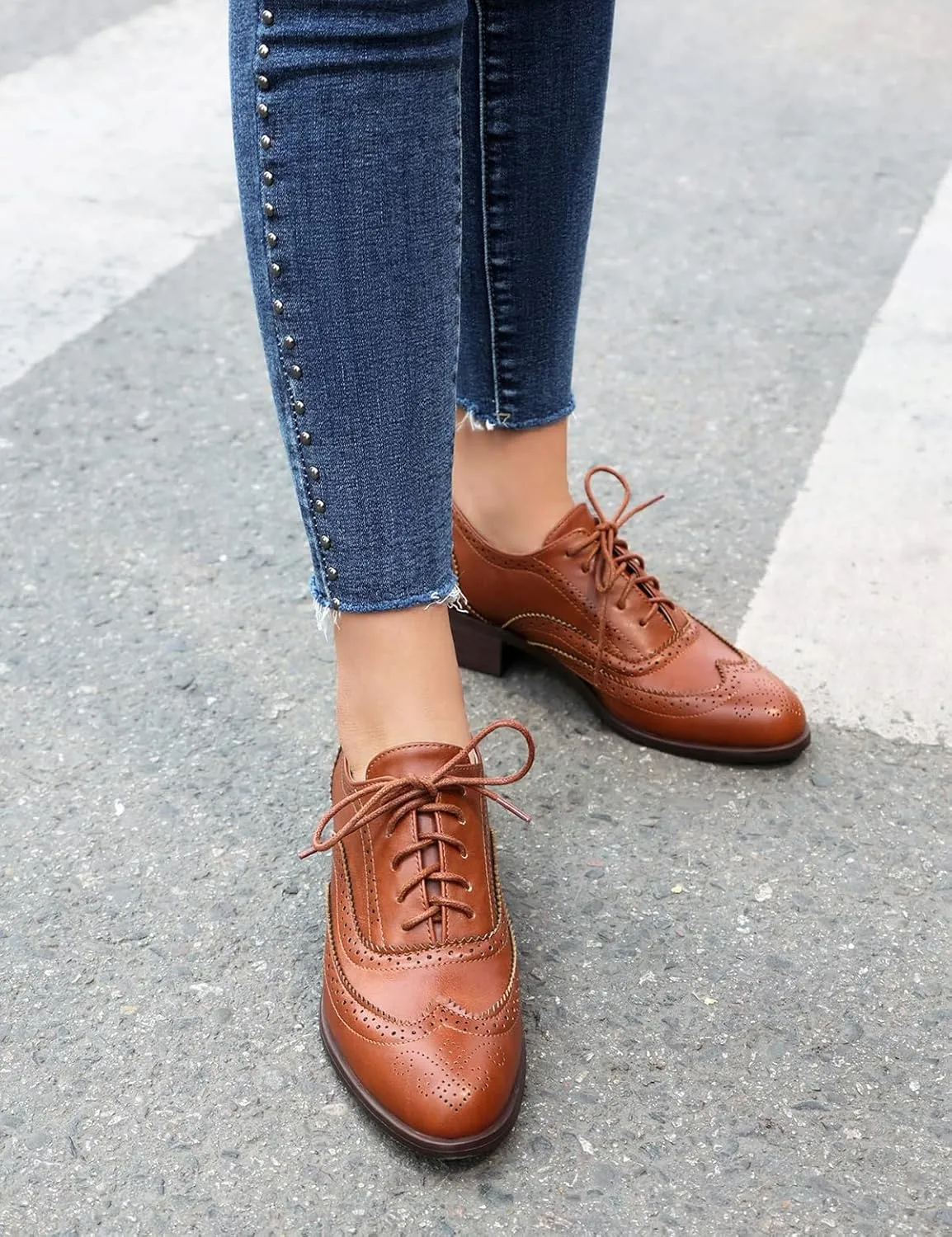 Scaoruki Leisure Oxford Shoes Women Two Tone Wingtip Brogue Shoes
