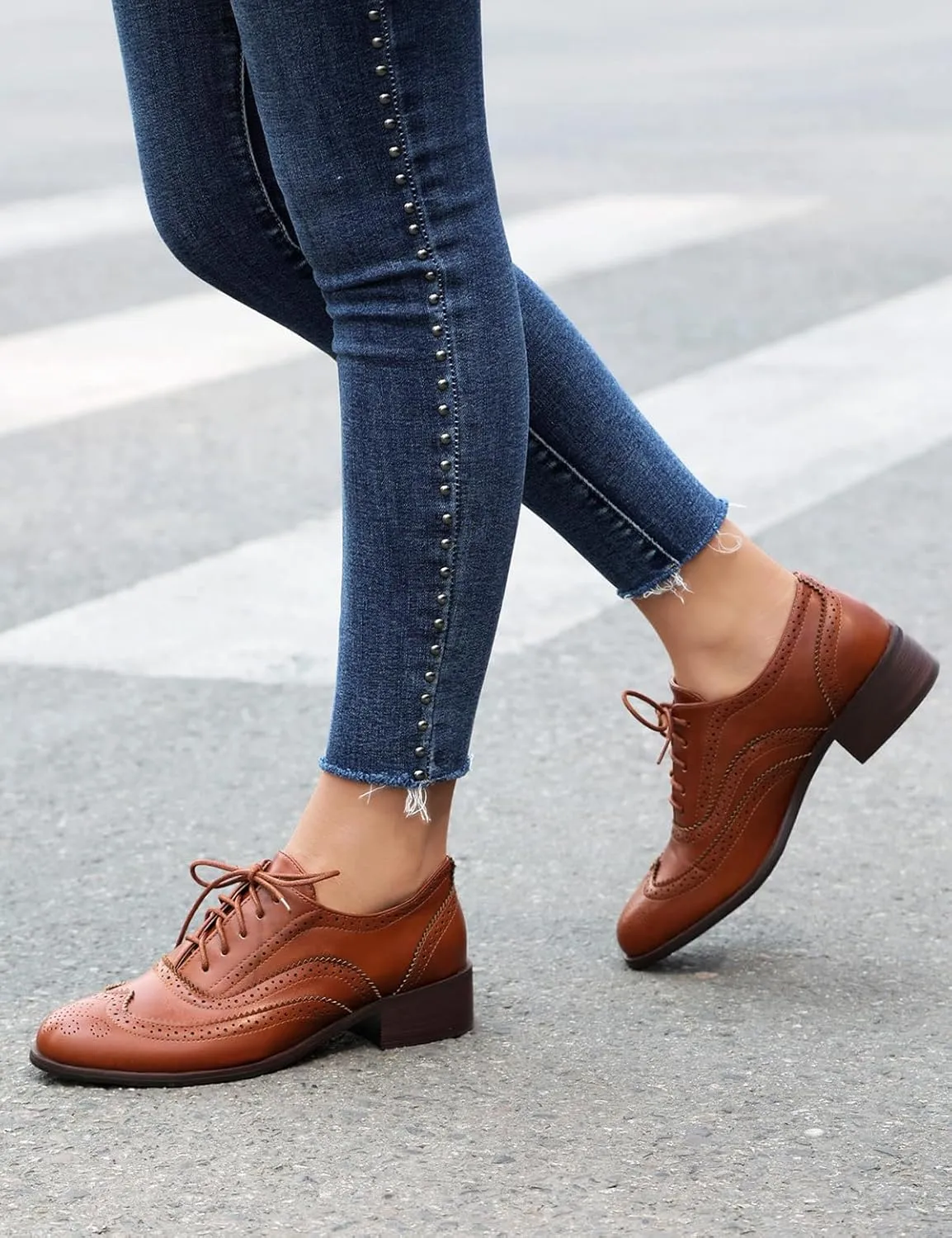 Scaoruki Leisure Oxford Shoes Women Two Tone Wingtip Brogue Shoes