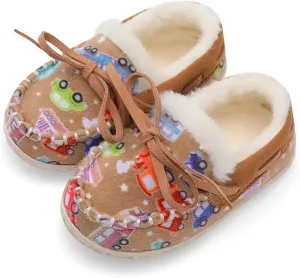 Scurtain Unisex Kids Toddler Slippers Suede Moccasin Slippers for Boys Girls Baby Lined with Warm Fur