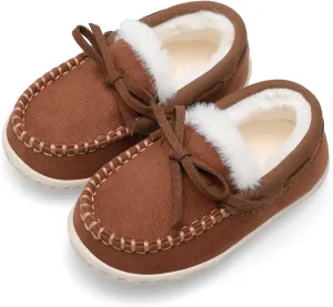 Scurtain Unisex Kids Toddler Slippers Suede Moccasin Slippers for Boys Girls Baby Lined with Warm Fur
