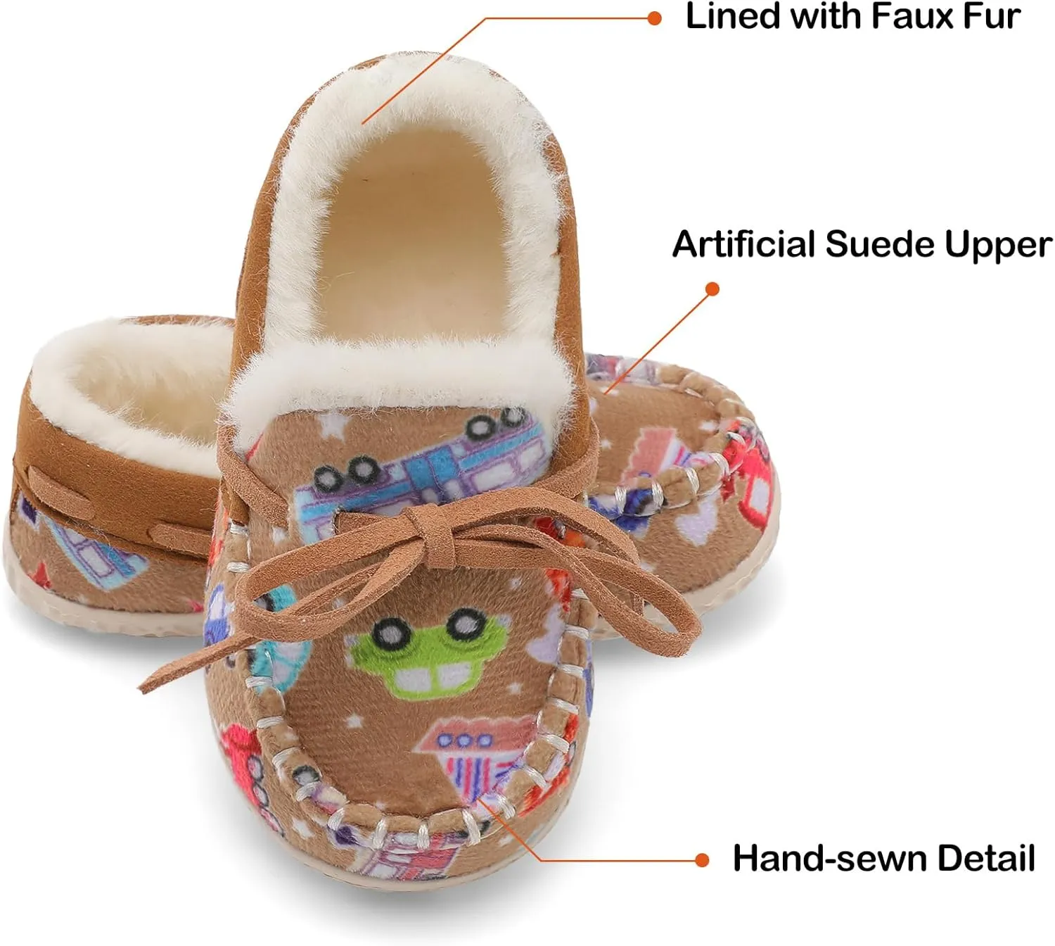 Scurtain Unisex Kids Toddler Slippers Suede Moccasin Slippers for Boys Girls Baby Lined with Warm Fur
