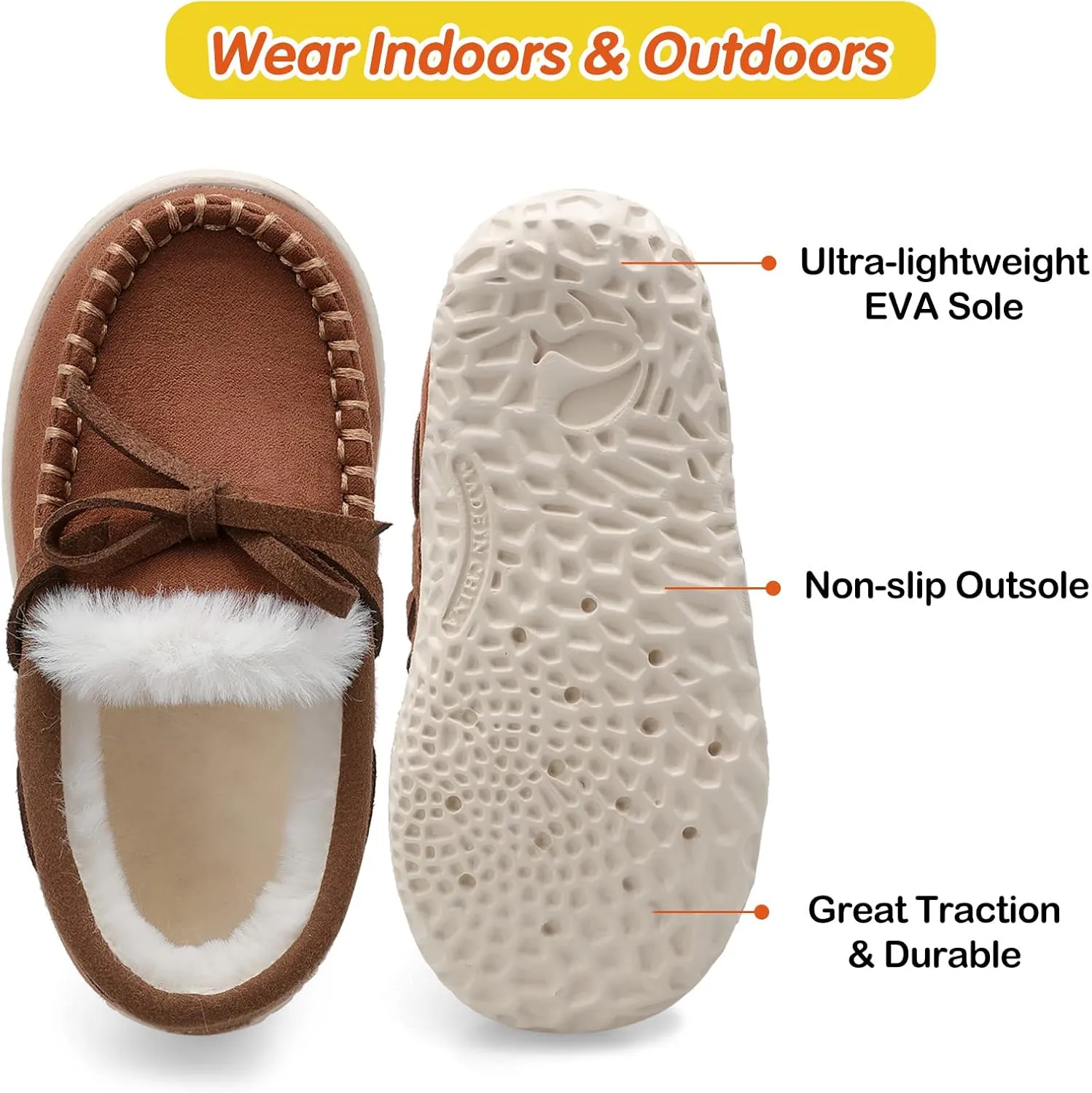 Scurtain Unisex Kids Toddler Slippers Suede Moccasin Slippers for Boys Girls Baby Lined with Warm Fur