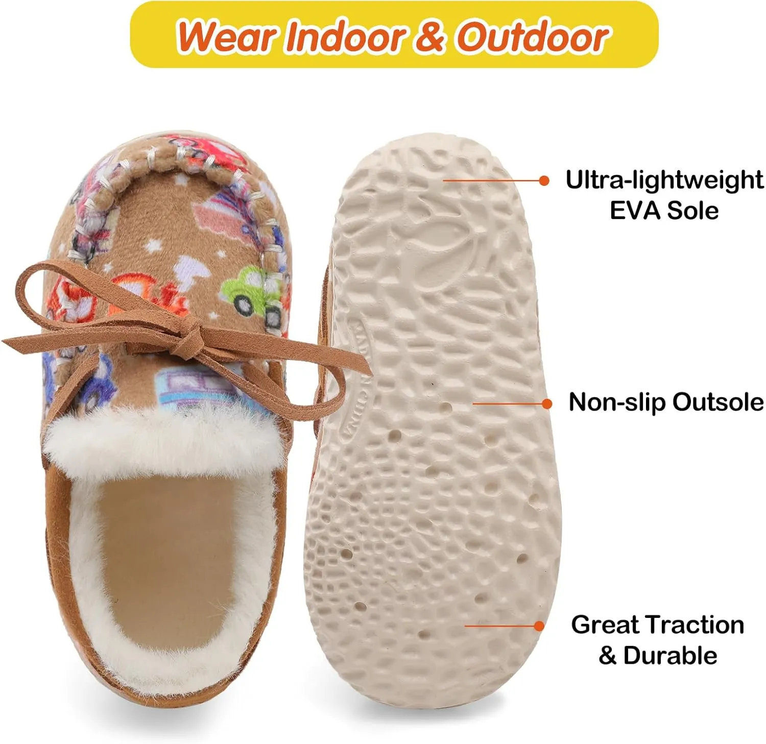 Scurtain Unisex Kids Toddler Slippers Suede Moccasin Slippers for Boys Girls Baby Lined with Warm Fur