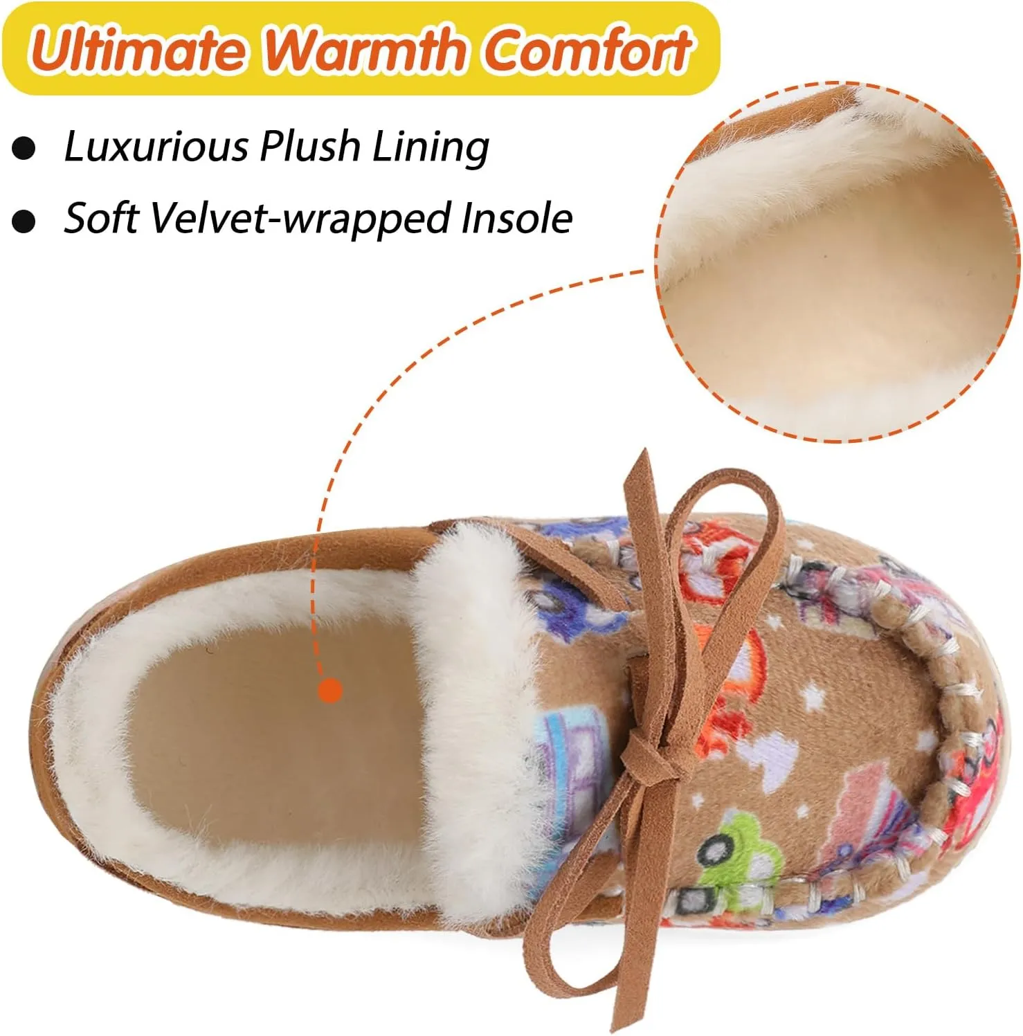 Scurtain Unisex Kids Toddler Slippers Suede Moccasin Slippers for Boys Girls Baby Lined with Warm Fur