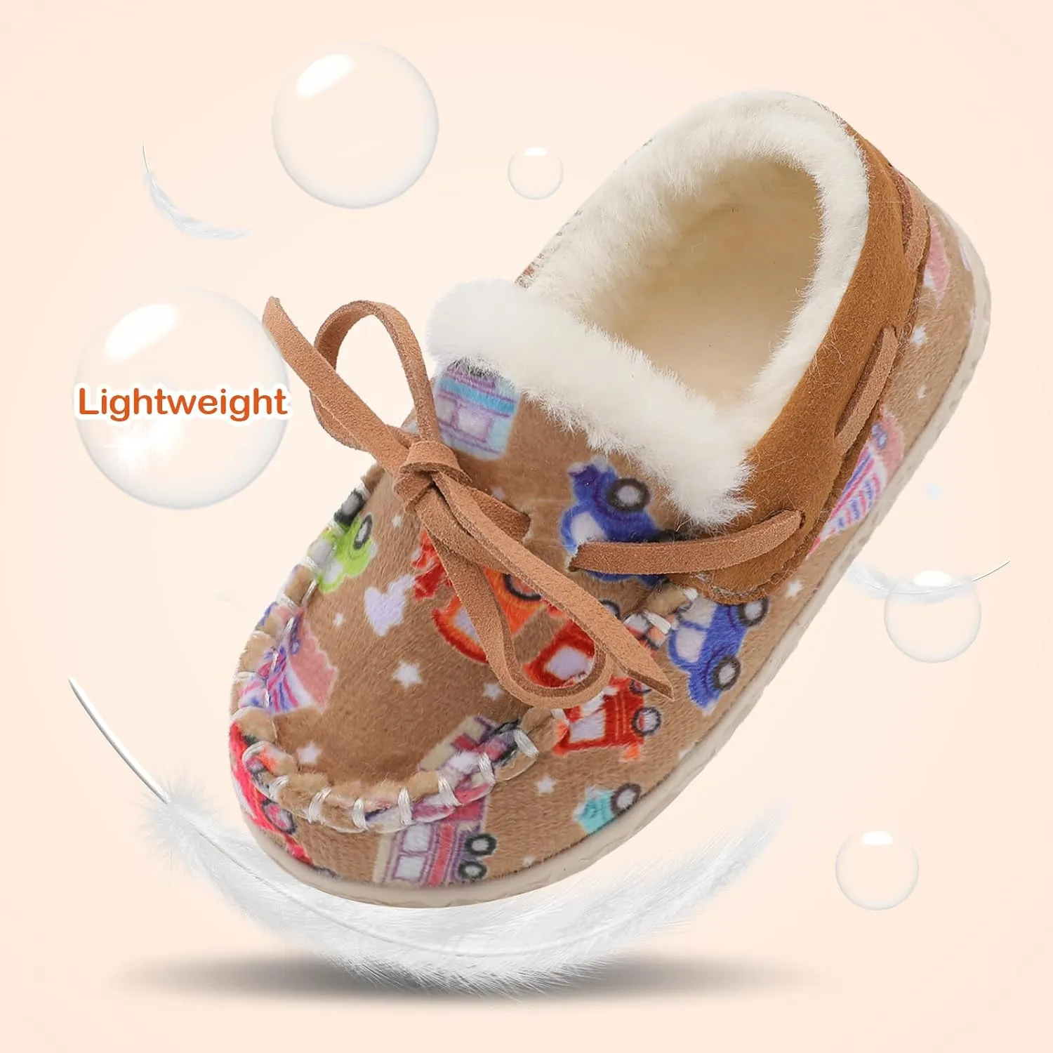 Scurtain Unisex Kids Toddler Slippers Suede Moccasin Slippers for Boys Girls Baby Lined with Warm Fur