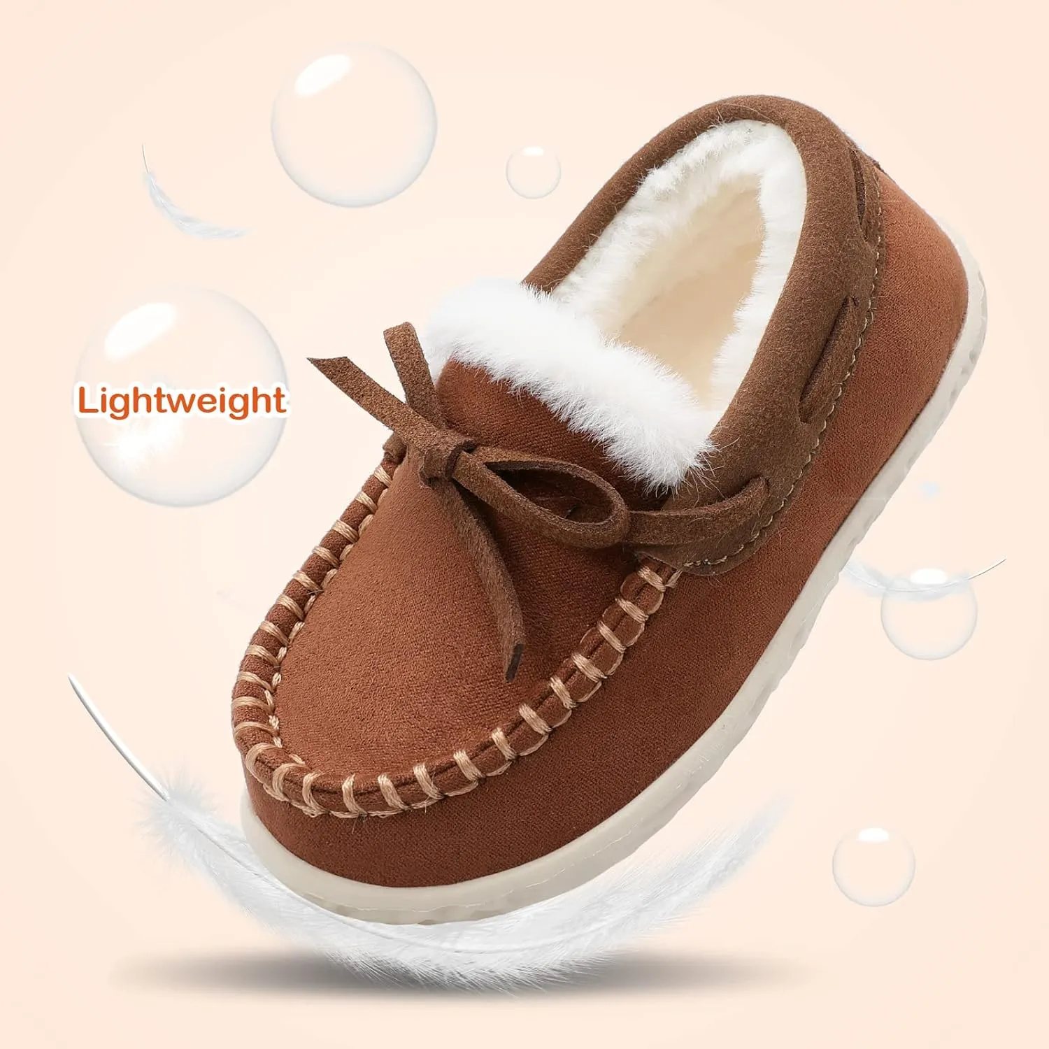 Scurtain Unisex Kids Toddler Slippers Suede Moccasin Slippers for Boys Girls Baby Lined with Warm Fur