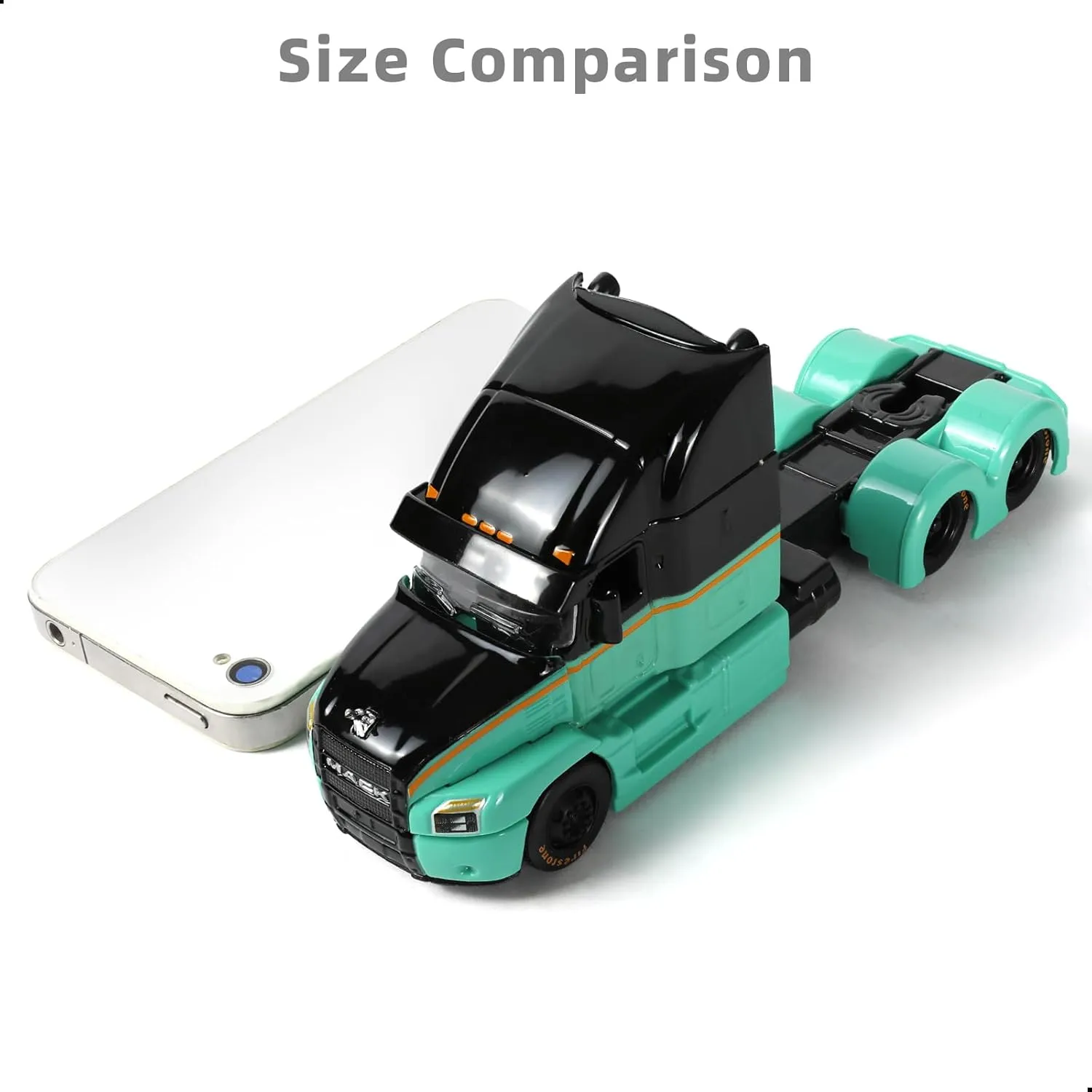 Semi Truck Toy, 1/64 Scale Alloy Metal Diecast Heavy Semi Truck Trailer Head Toy Model, Mack Anthem Diecast Tow Traktor Toy Gift for Boy Adult Model Car Collector -Green and Black