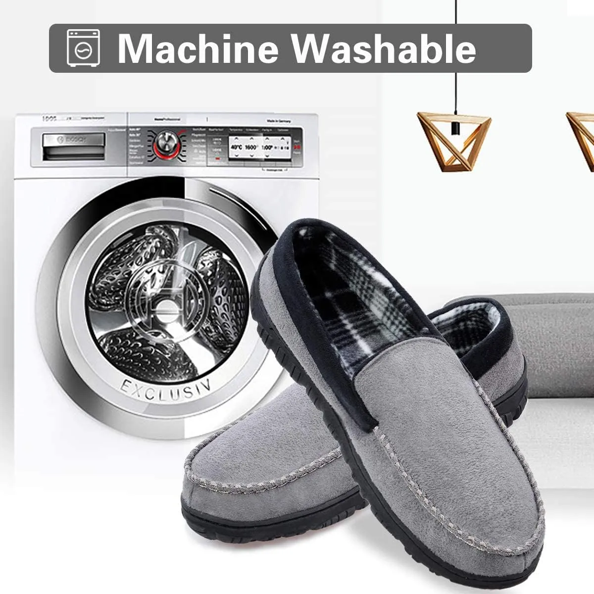 shoeslocker Mens Slippers Microsuede Moccasin Memory Foam House Shoes