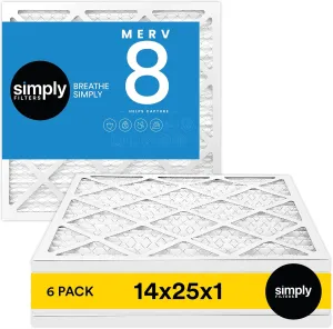Simply 14x25x1 Air Filter, Merv 8, MPR 600, 6 Pack, Furnace Air Filter for HVAC (Actual Size: 13.75"x24.75"x0.75") DUST, Pet, & Allergy Control
