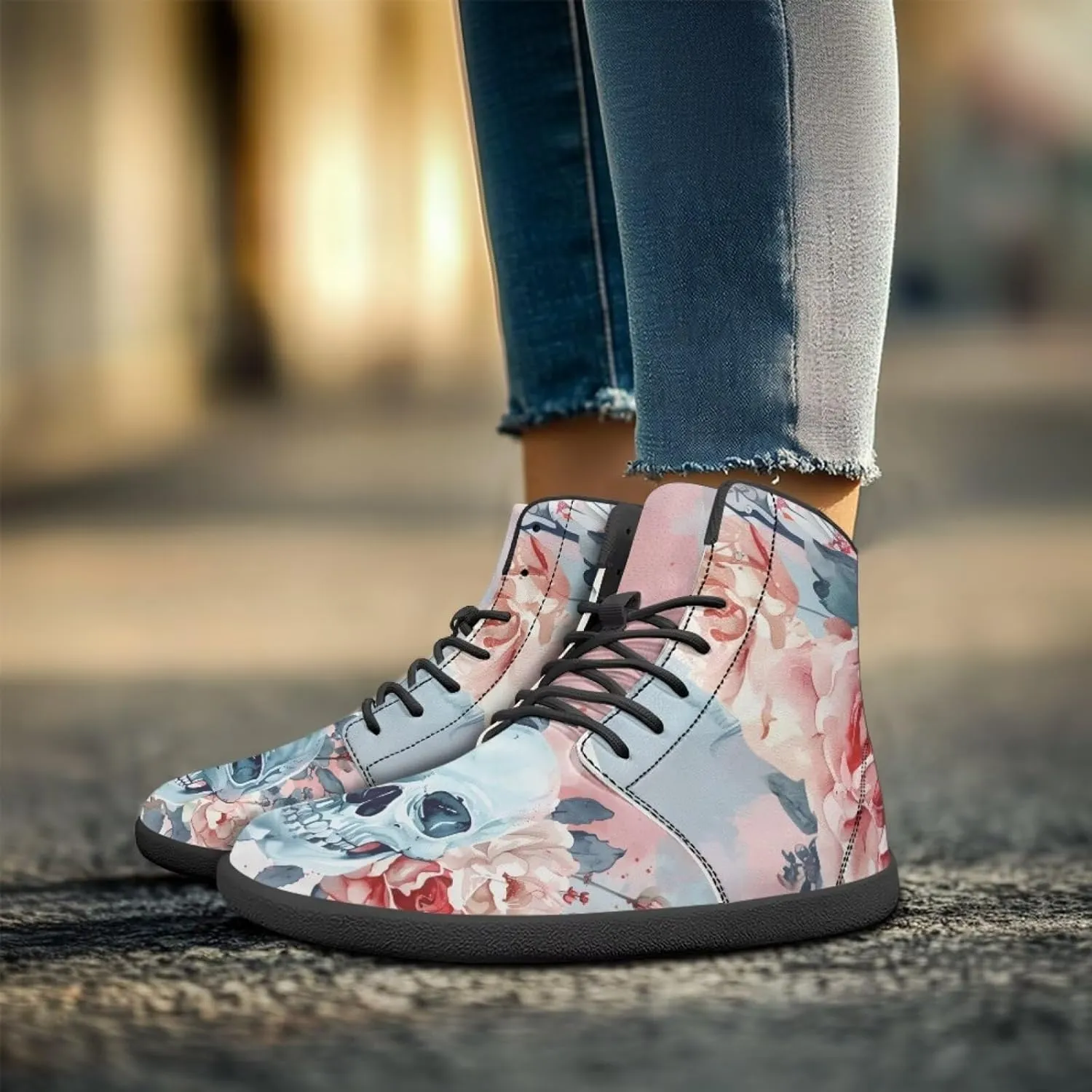 Skull High Top Basketball Barefoot Shoes for Men Women Casual Walking Work Shoes Running Sneakers