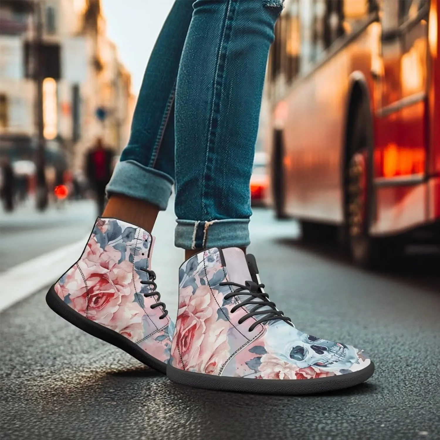 Skull High Top Basketball Barefoot Shoes for Men Women Casual Walking Work Shoes Running Sneakers