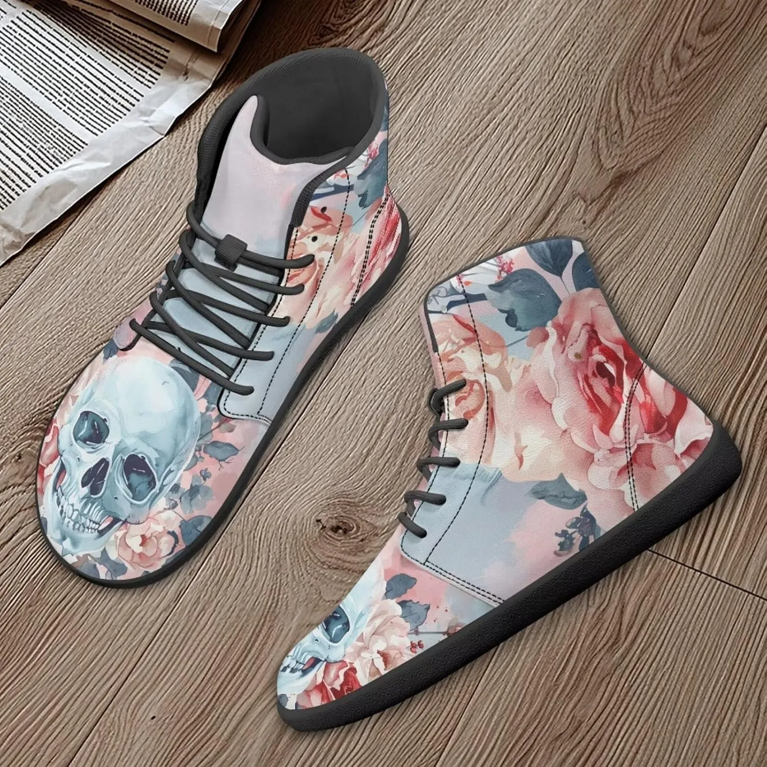 Skull High Top Basketball Barefoot Shoes for Men Women Casual Walking Work Shoes Running Sneakers
