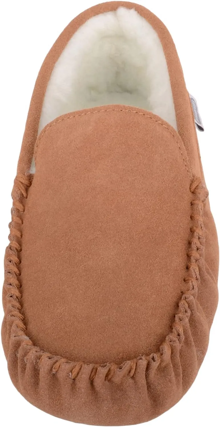 SNUGRUGS Mens Ronnie Suede Moccasin Slippers with Wool Inner and Suede Sole