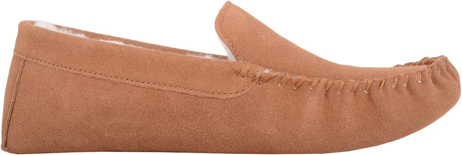 SNUGRUGS Mens Ronnie Suede Moccasin Slippers with Wool Inner and Suede Sole