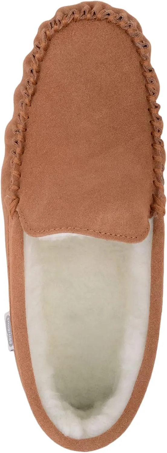 SNUGRUGS Mens Ronnie Suede Moccasin Slippers with Wool Inner and Suede Sole