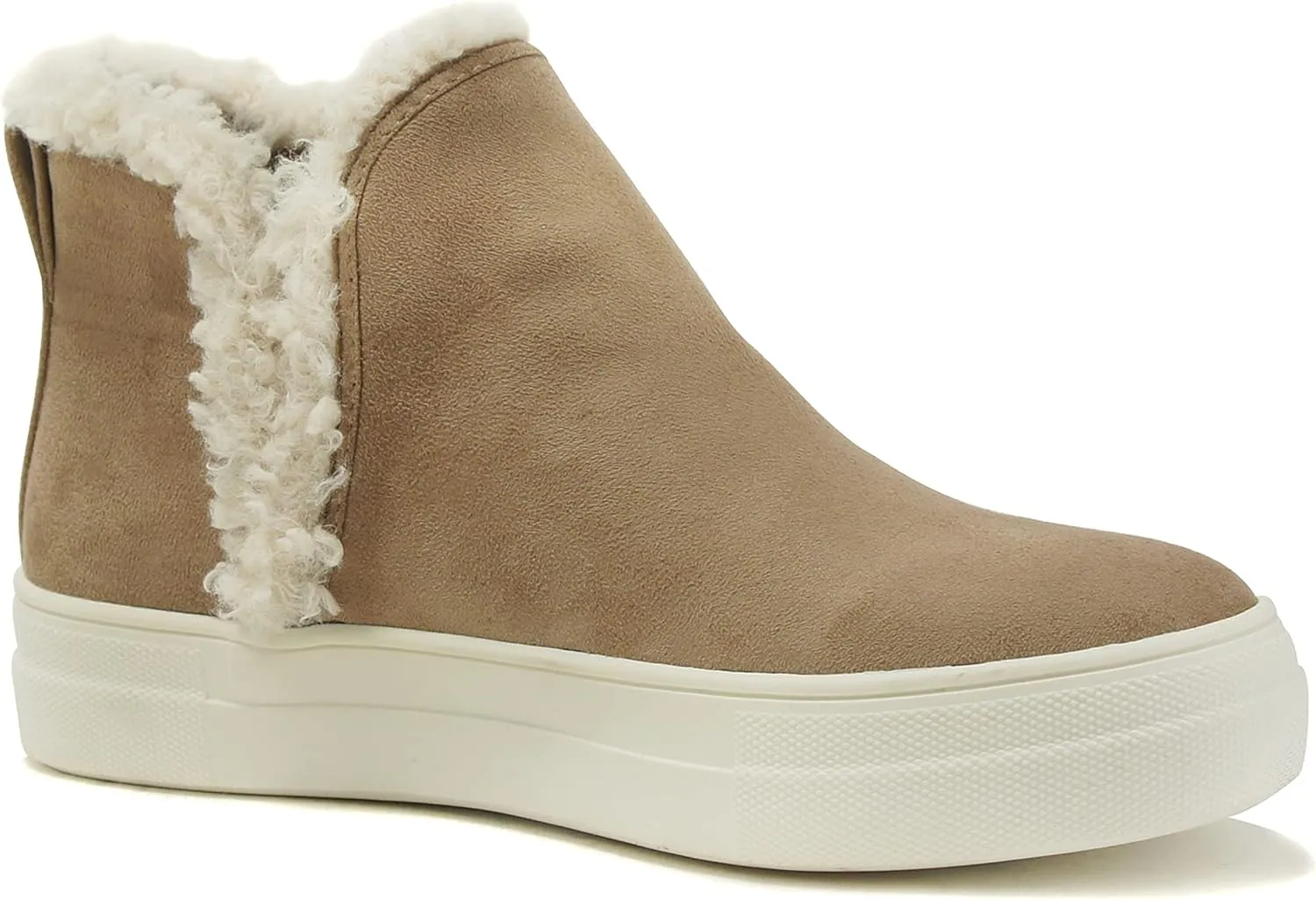 Soda Figure Women’s Faux Fur Trim Fashion High Top Slip On Sneaker Bootie