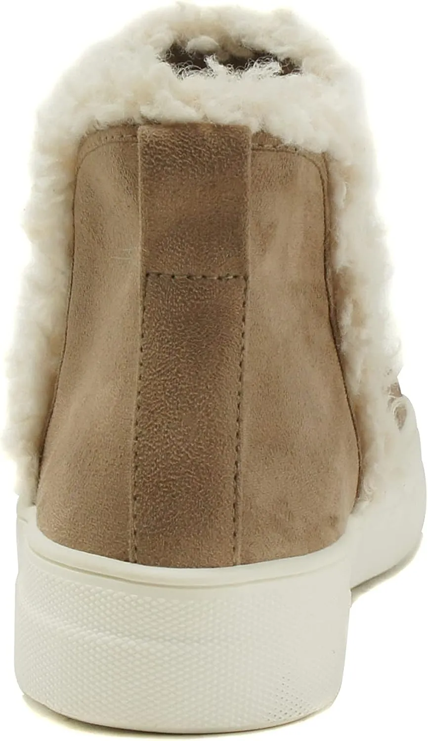 Soda Figure Women’s Faux Fur Trim Fashion High Top Slip On Sneaker Bootie