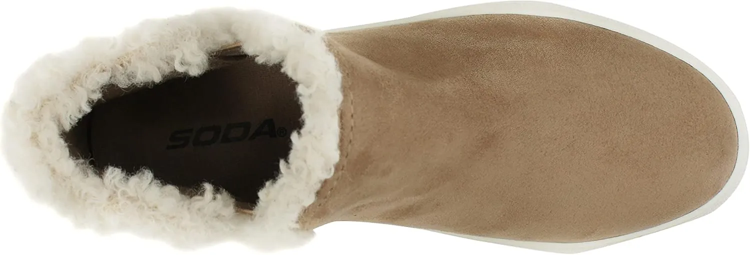 Soda Figure Women’s Faux Fur Trim Fashion High Top Slip On Sneaker Bootie