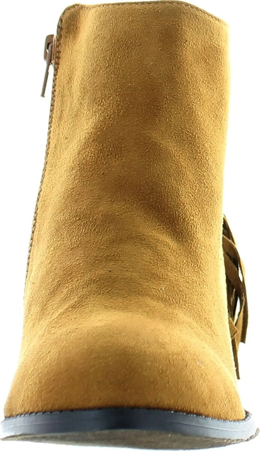 Soda Women's Noriko Faux Suede Fringe Moccasin Ankle Boot