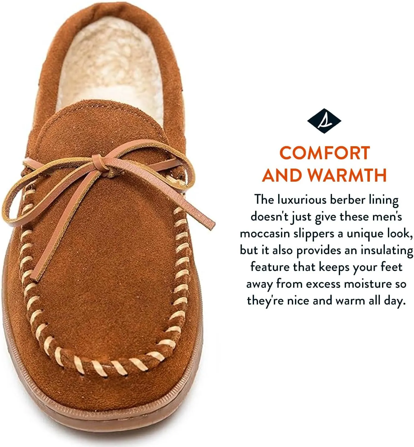 Sperry Men's Trapper Moccasin Slippers with Rawhide Leather Lacing, Lightweight Hardsole Moccasin Slippers for Men