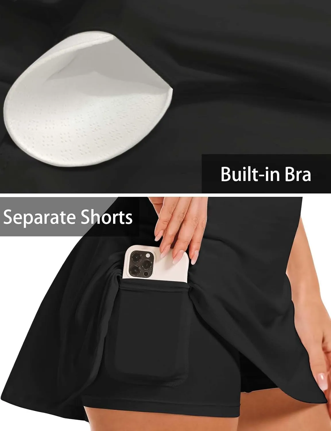 Square Neck Tennis Dresses for Women Golf Dress with Built-in Shorts Bra with Pockets for Athletic Sports Workout
