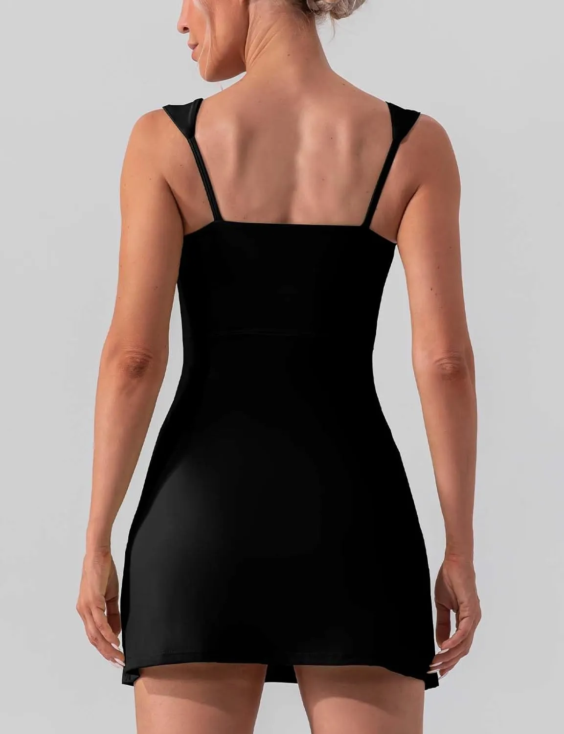 Square Neck Tennis Dresses for Women Golf Dress with Built-in Shorts Bra with Pockets for Athletic Sports Workout