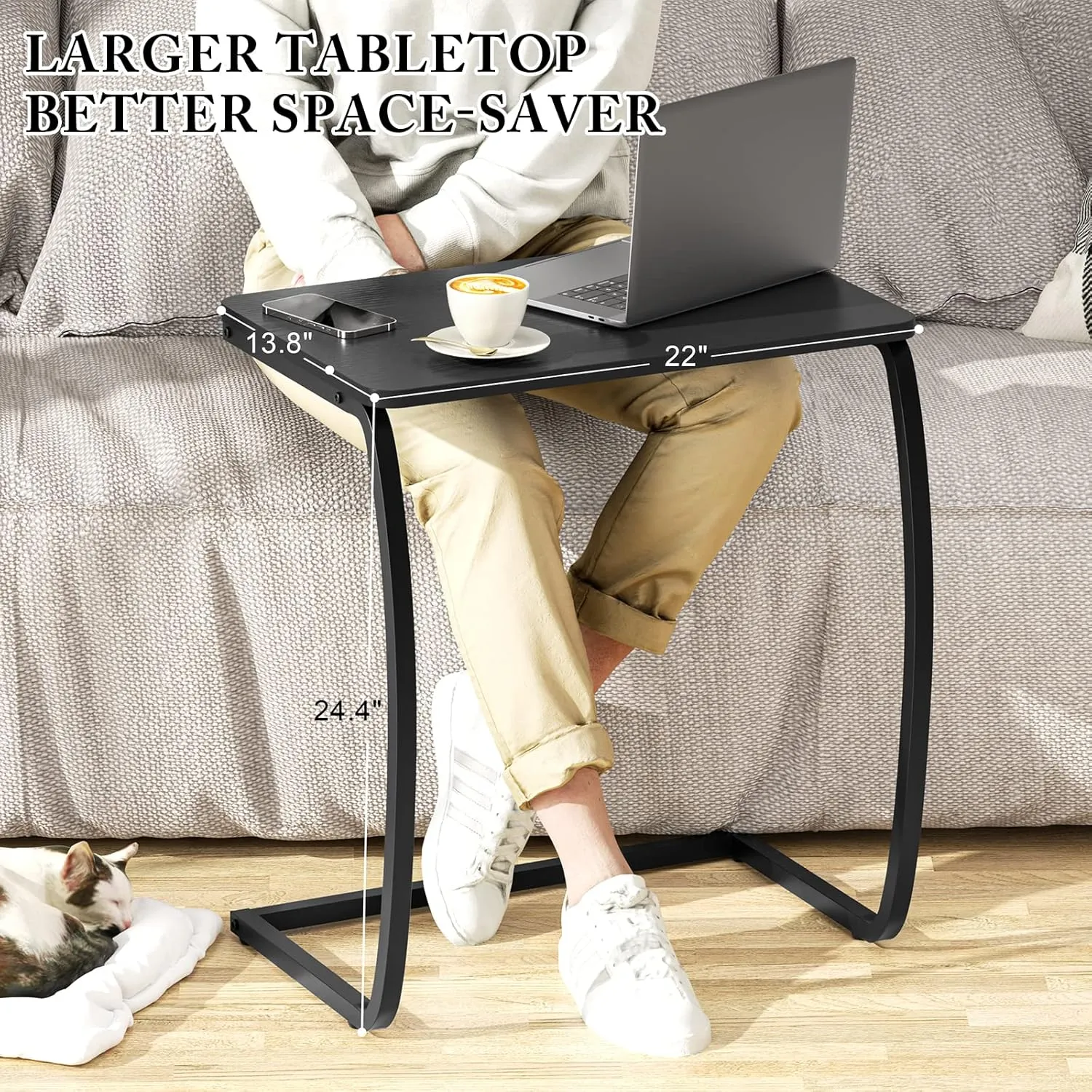 SRIWATANA Side Table, End Table, Vintage C-Shaped Couch Table for Sofa Laptop Coffee Snack, Black