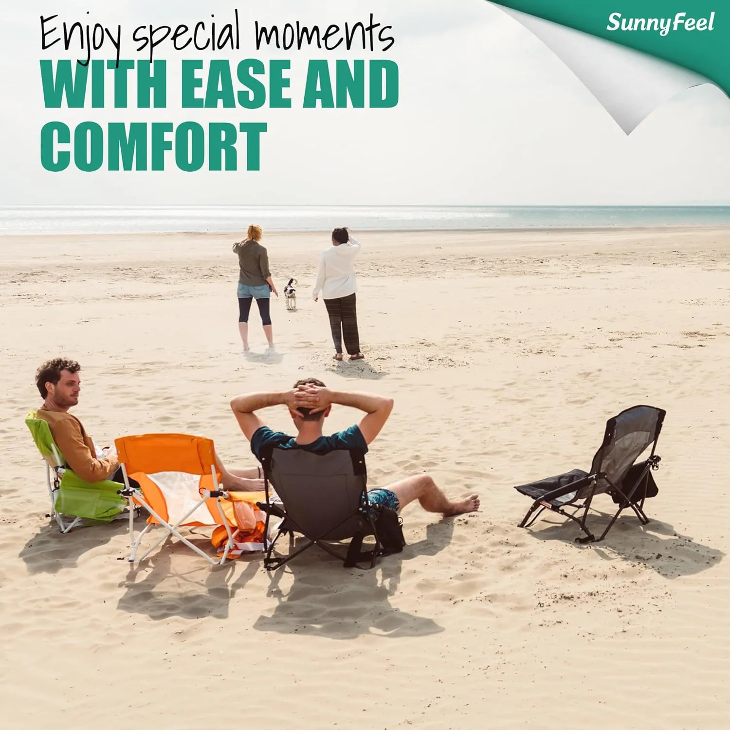 SUNNYFEEL Folding Low Camping Beach Chair 2 Pack, Lightweight Portable Lawn Chair with Mesh Back, Cup Holder for Outdoor/Travel/Picnic/Concert, Foldable Camp Backpack Chair with Carry Bag