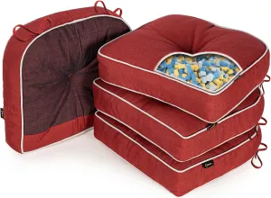 SUNROX LokGrip Non Slip Gel Memory Foam Chair Cushions for Dining Chairs Tailbone Pain Relief, Tufted Stain Resistant Thicken Durable Chair Pad for Dining Kitchen Office 17"x16" Set of 4, Burgundy