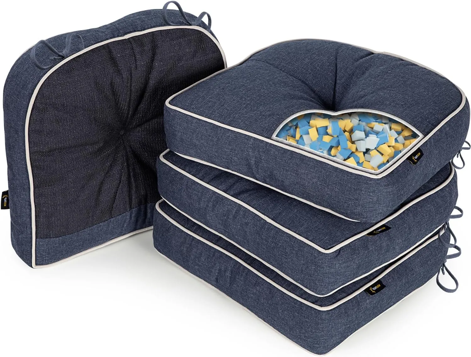 SUNROX LokGrip Non Slip Gel Memory Foam Chair Cushions for Tailbone Pain Relief, Tufted Stain Resistant Thicken Durable Seat Pad Cushion for Kitchen Dining Office 17"x16" Set of 4, Heather Indigo