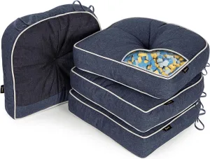 SUNROX LokGrip Non Slip Gel Memory Foam Chair Cushions for Tailbone Pain Relief, Tufted Stain Resistant Thicken Durable Seat Pad Cushion for Kitchen Dining Office 17"x16" Set of 4, Heather Indigo