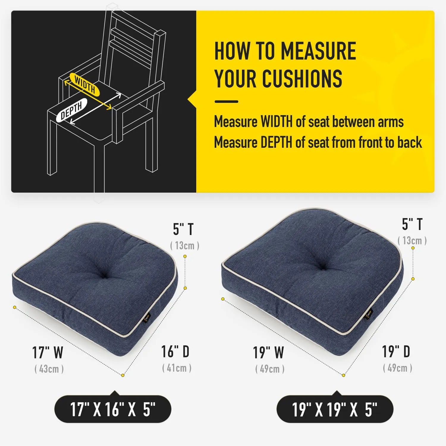 SUNROX LokGrip Non Slip Gel Memory Foam Chair Cushions for Tailbone Pain Relief, Tufted Stain Resistant Thicken Durable Seat Pad Cushion for Kitchen Dining Office 17"x16" Set of 4, Heather Indigo
