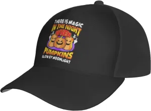 There is Magic in The Night When Pumpkins Glowby Moonlight Baseball Cap for Men Women Adjustable Polyester Baseball Caps Golf Trucker Dad Hats A Gift of Pride in The City Black
