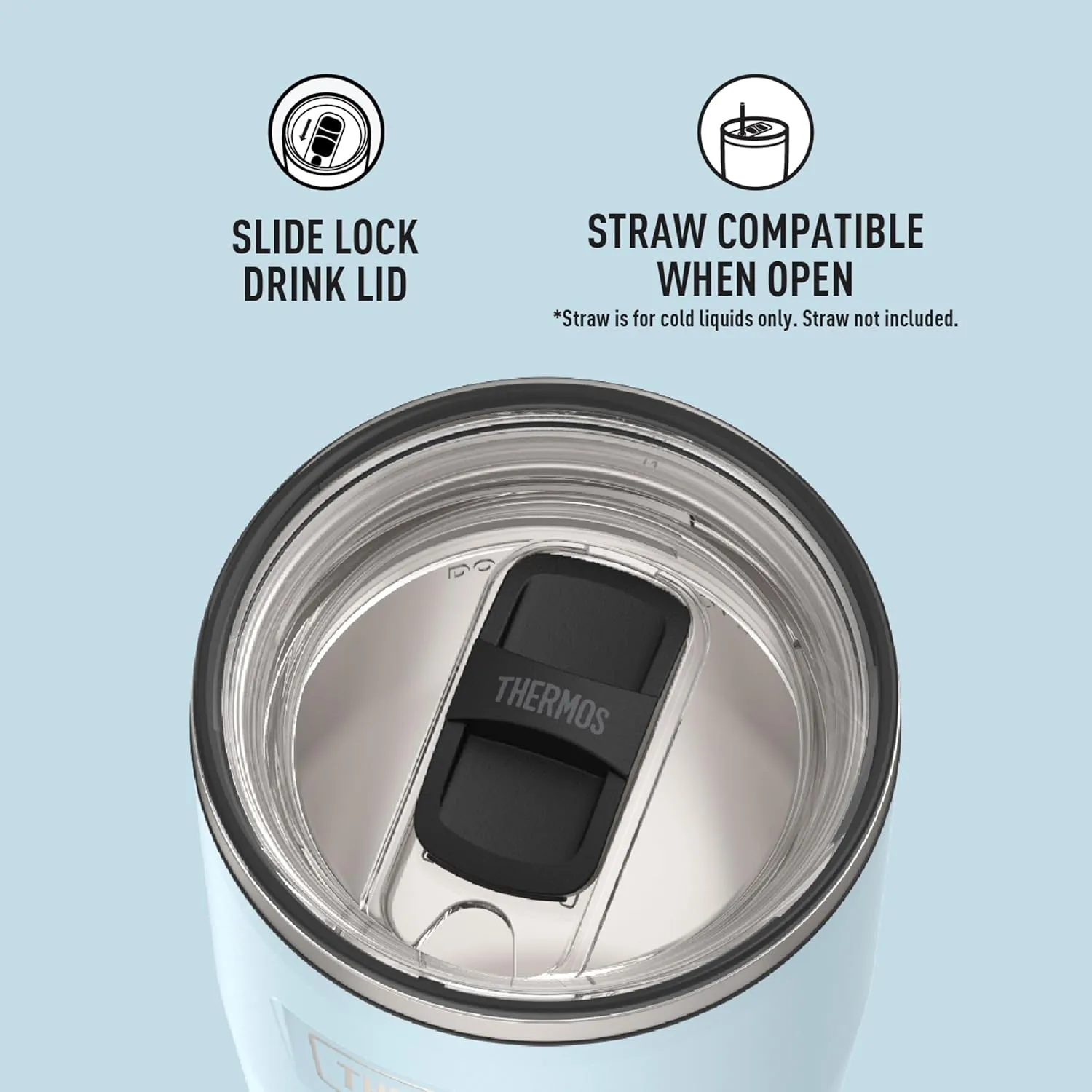THERMOS ICON SERIES, Stainless Steel Cold Tumbler with Slide Lock, 24 Ounce, Glacier