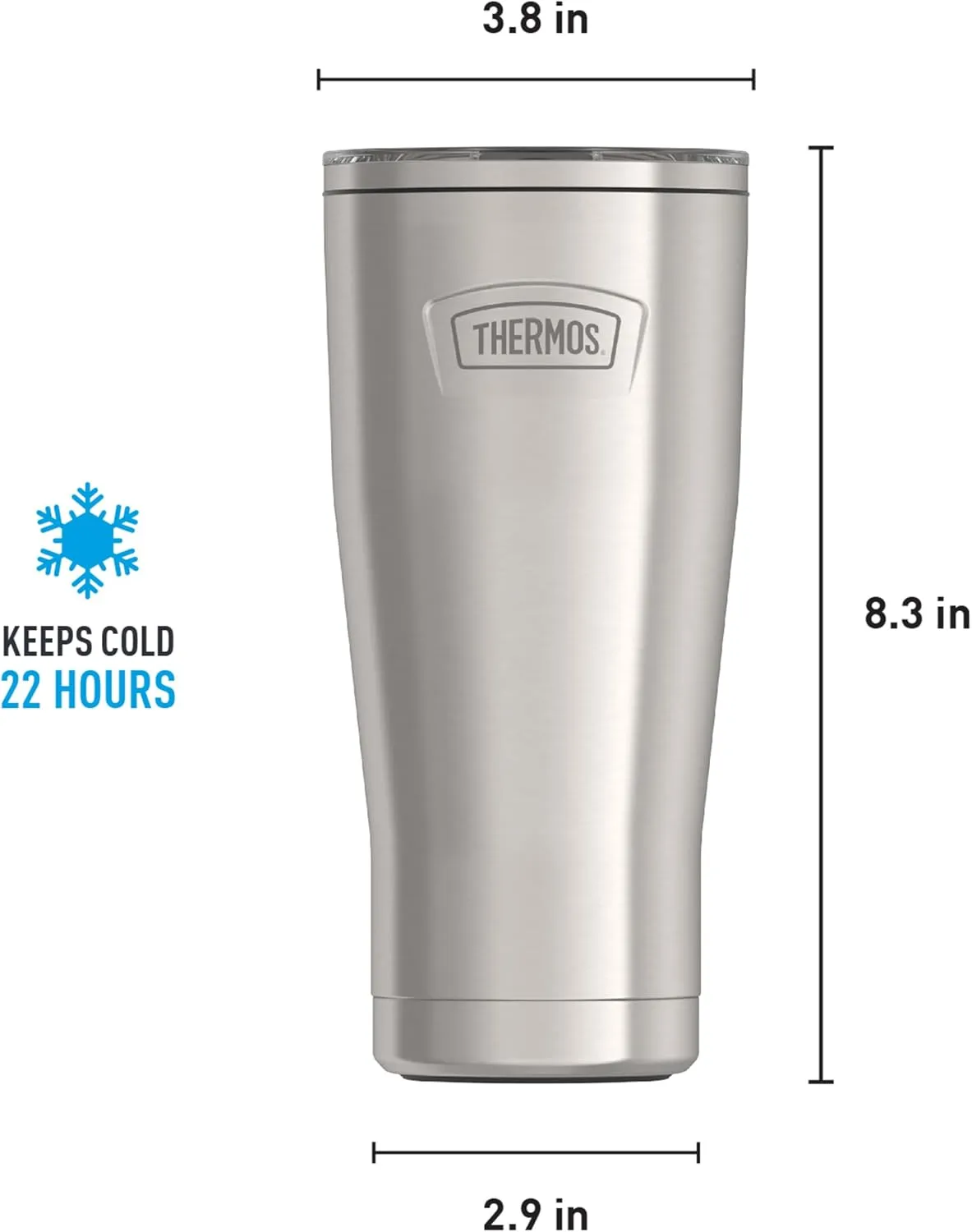 THERMOS ICON SERIES, Stainless Steel Cold Tumbler with Slide Lock, 24 Ounce, Matte Stainless Steel