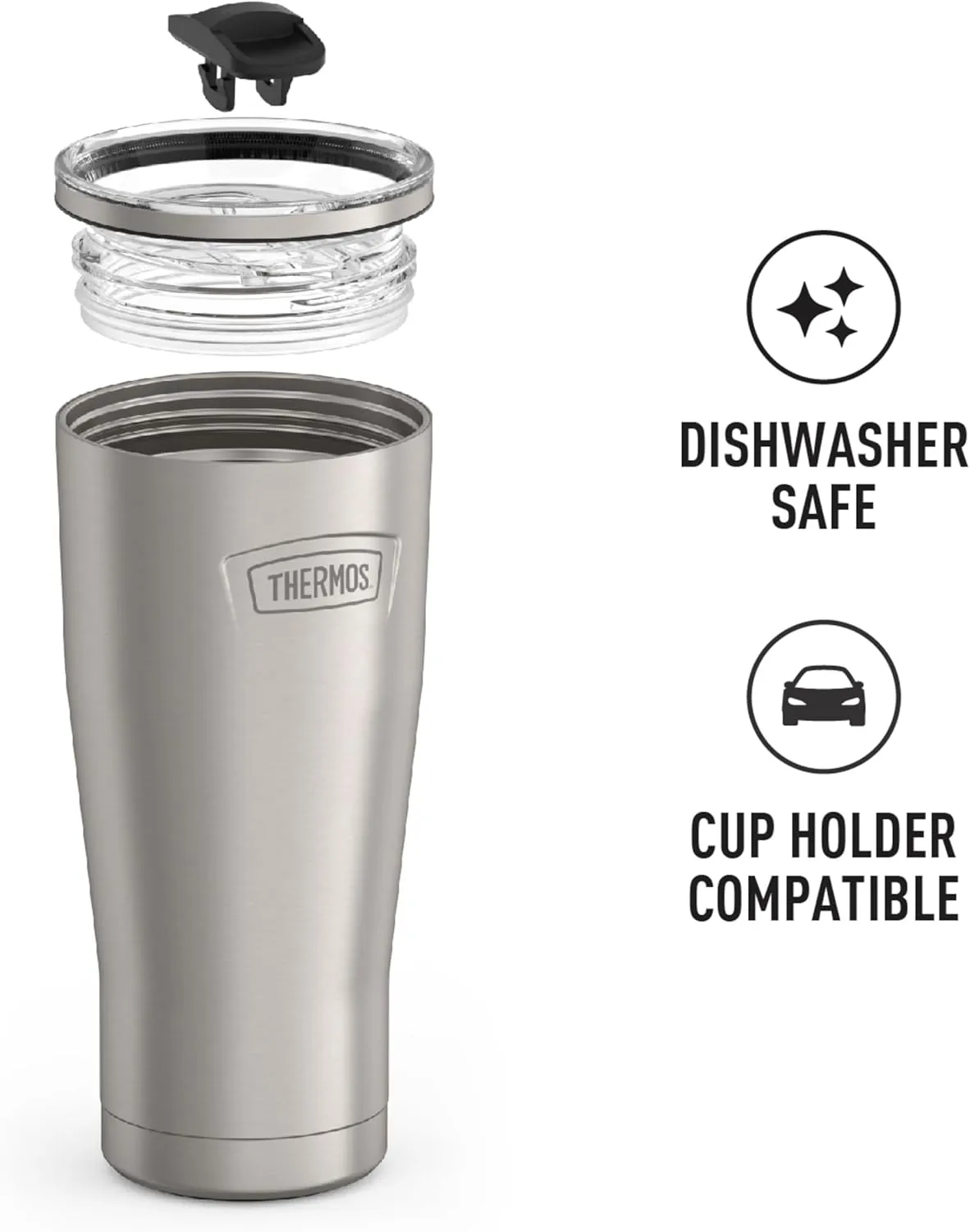 THERMOS ICON SERIES, Stainless Steel Cold Tumbler with Slide Lock, 24 Ounce, Matte Stainless Steel