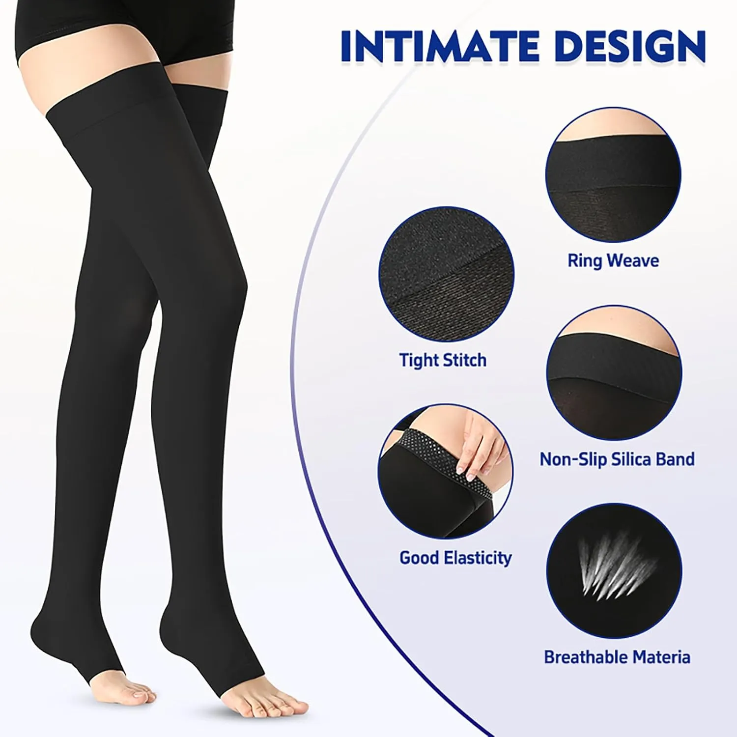 Thigh High Medical Compression Stockings For Women & Men Circulation,20-30 mmHg Graduated Support Hose Compression Socks with Silicone Dot Band-Ideal for Athletic,Flight,Travel Use