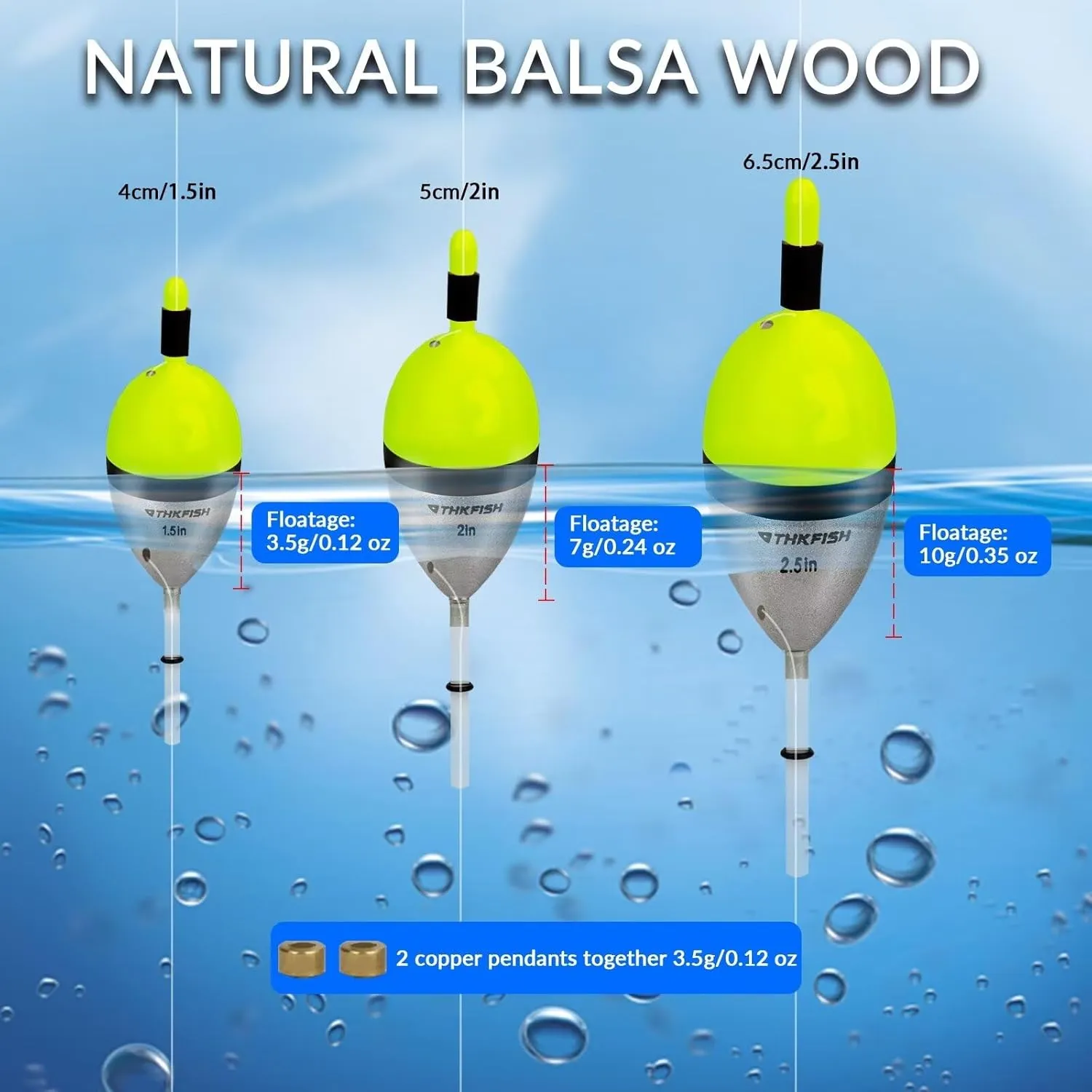 THKFISH Fishing Bobber Slip Bobber Fishing Floats for Crappie Balsa Bobbers for Panfish,Walleye,Salmon Floatage