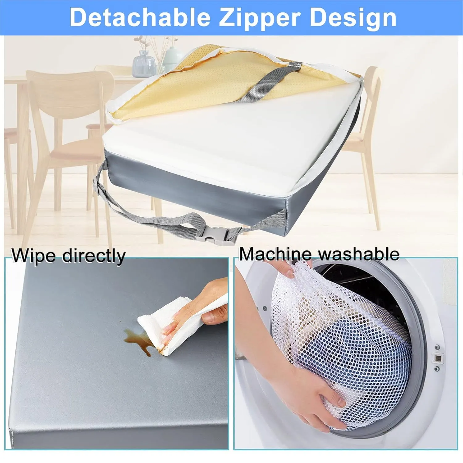 Toddler Booster Seat for Dining Table, PU Waterproof Strong Support Portable Booster Chair for Toddlers Eating, Easy Cleaning Booster Seat Cushion Detachable with Fix Straps(Larger, 14.2*12.6*3.6in)