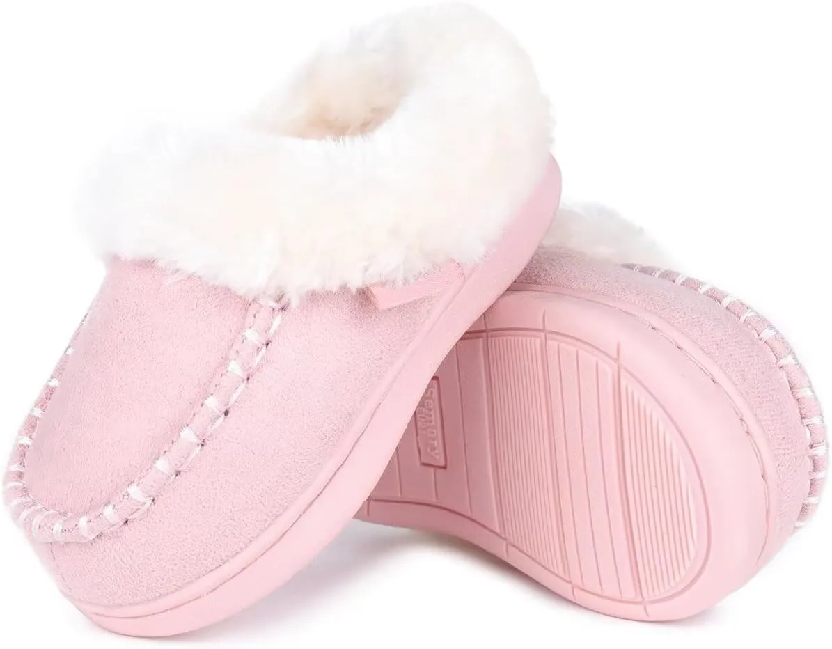 Toddler Kids House Shoes Slippers with Memory Foam Fuzzy and Warm Cozy Comfort Fleece Clog Slip On Sole Protection for Boys Girls Indoor Outdoor