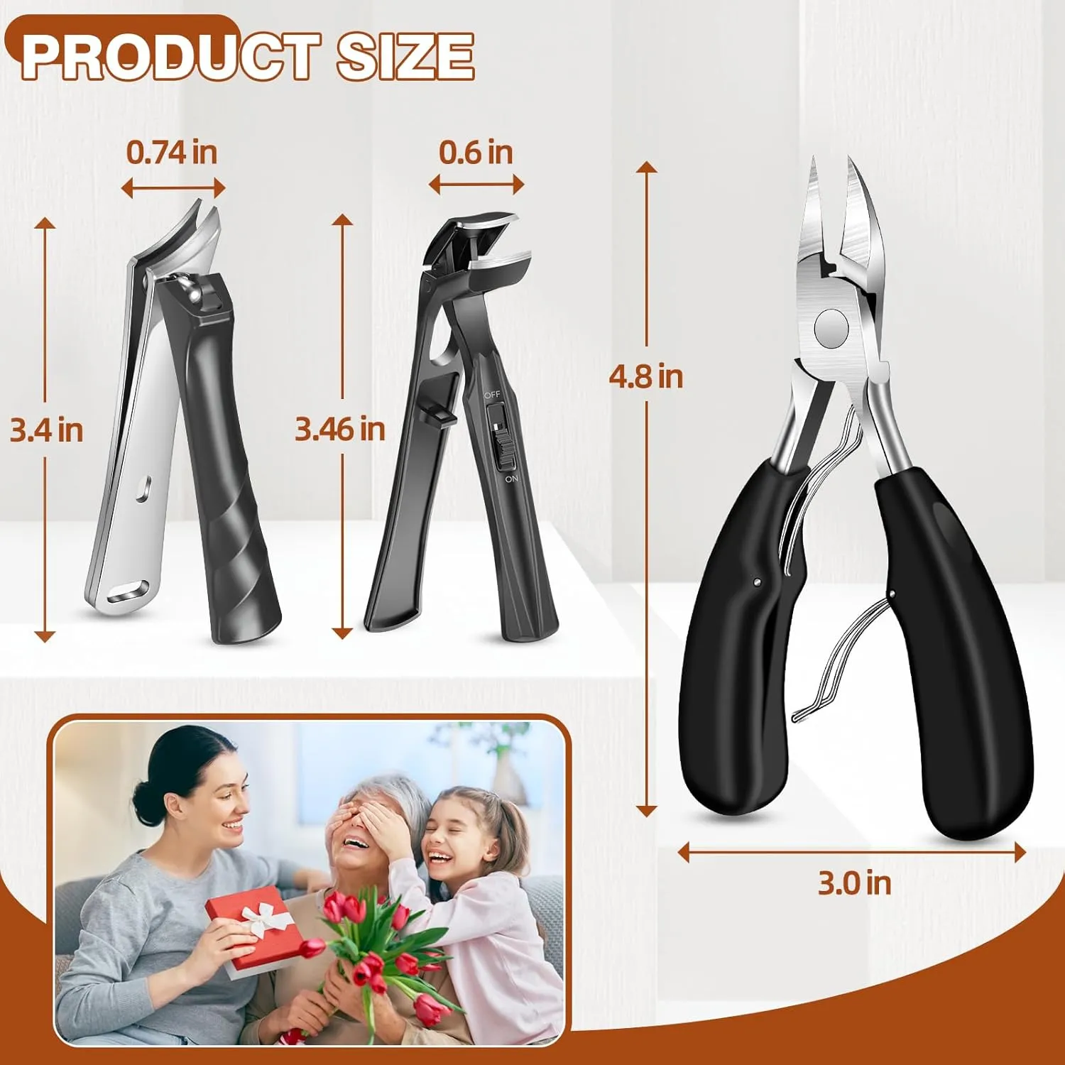 Toenail Clippers for Thick Toenails for Seniors, Angled Large Toe Nail Clippers Set for Men, Heavy Duty Ingrown Toenail Clippers with Wide Opening, Long Handle, Ergonomic Head, Gifts for Men & Women