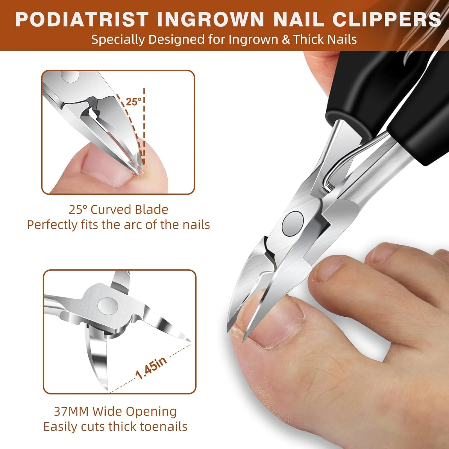 Toenail Clippers for Thick Toenails for Seniors, Angled Large Toe Nail Clippers Set for Men, Heavy Duty Ingrown Toenail Clippers with Wide Opening, Long Handle, Ergonomic Head, Gifts for Men & Women
