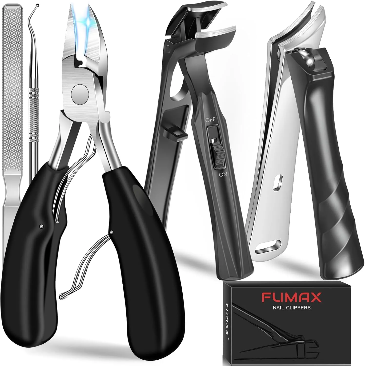 Toenail Clippers for Thick Toenails for Seniors, Angled Large Toe Nail Clippers Set for Men, Heavy Duty Ingrown Toenail Clippers with Wide Opening, Long Handle, Ergonomic Head, Gifts for Men & Women