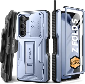 TONGATE for Z Fold 5 Case, [with S Pen Holder & Hinge Protection] [Glass Screen Protector & Slide Camera Cover] Military Drop Phone Case for Samsung Galaxy Z Fold 5 with Stand & Belt Clip, ICY Blue